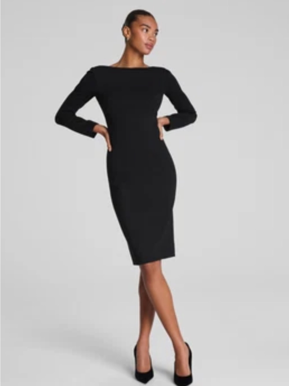 NWT SPANX Ponte Low-Back Midi Dress Black Size Large